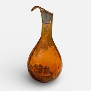 Mid Century Amber Swung Glass Vase 10” MCM Viking Style Retro Art Glass Vintage